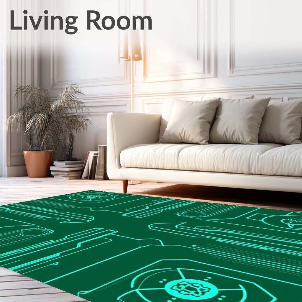 Teal Circuit Board Technology Rug