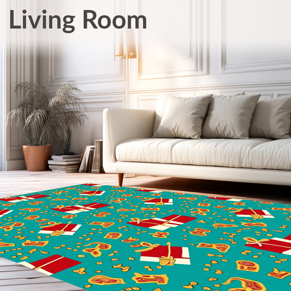 Red Gift Boxes Scattered Yellow Rug