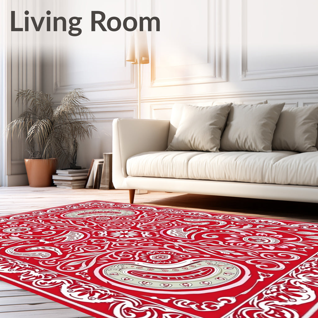 Vibrant Red Paisley Floral Medallion Rug