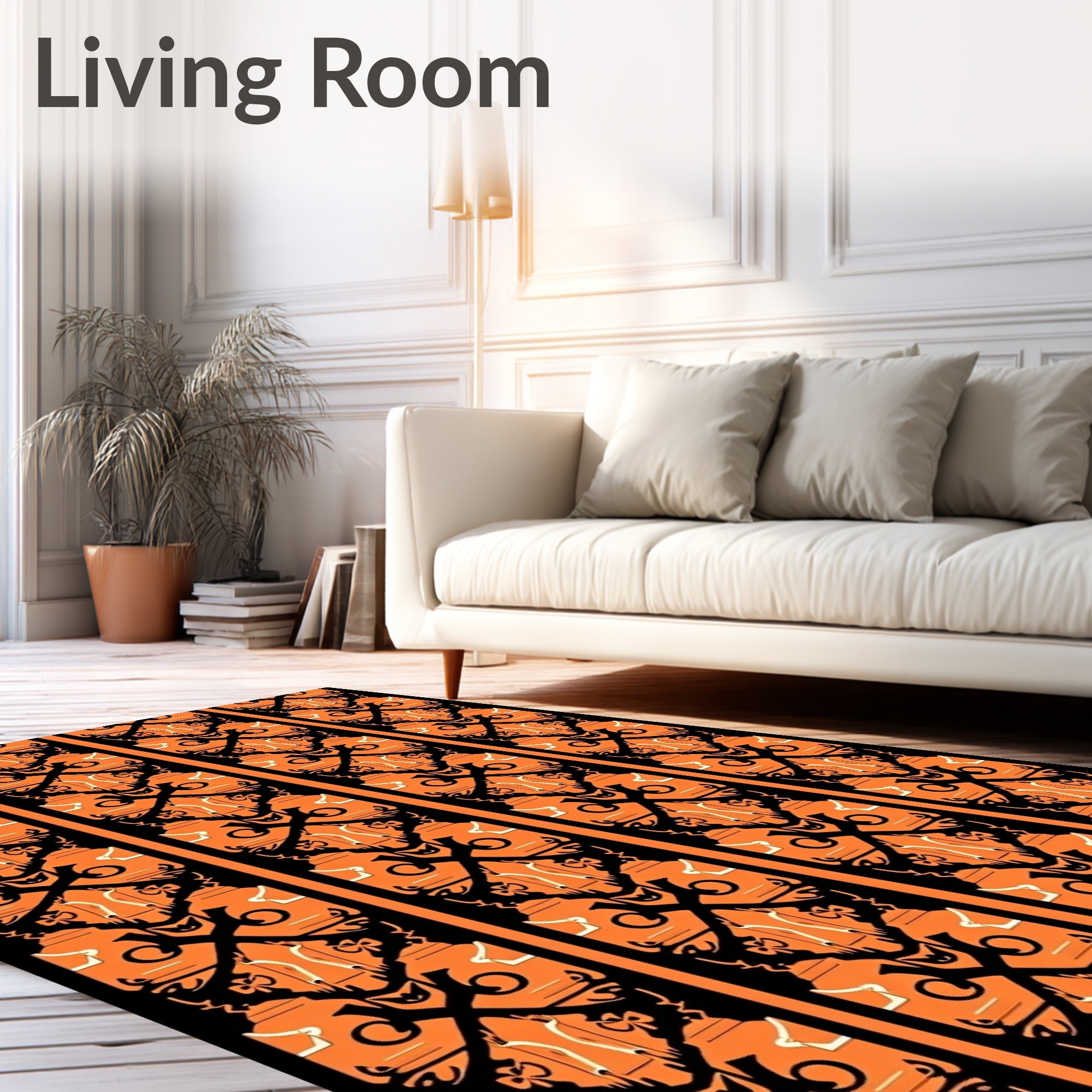 Bold Orange Black Vertical Stripe Rug
