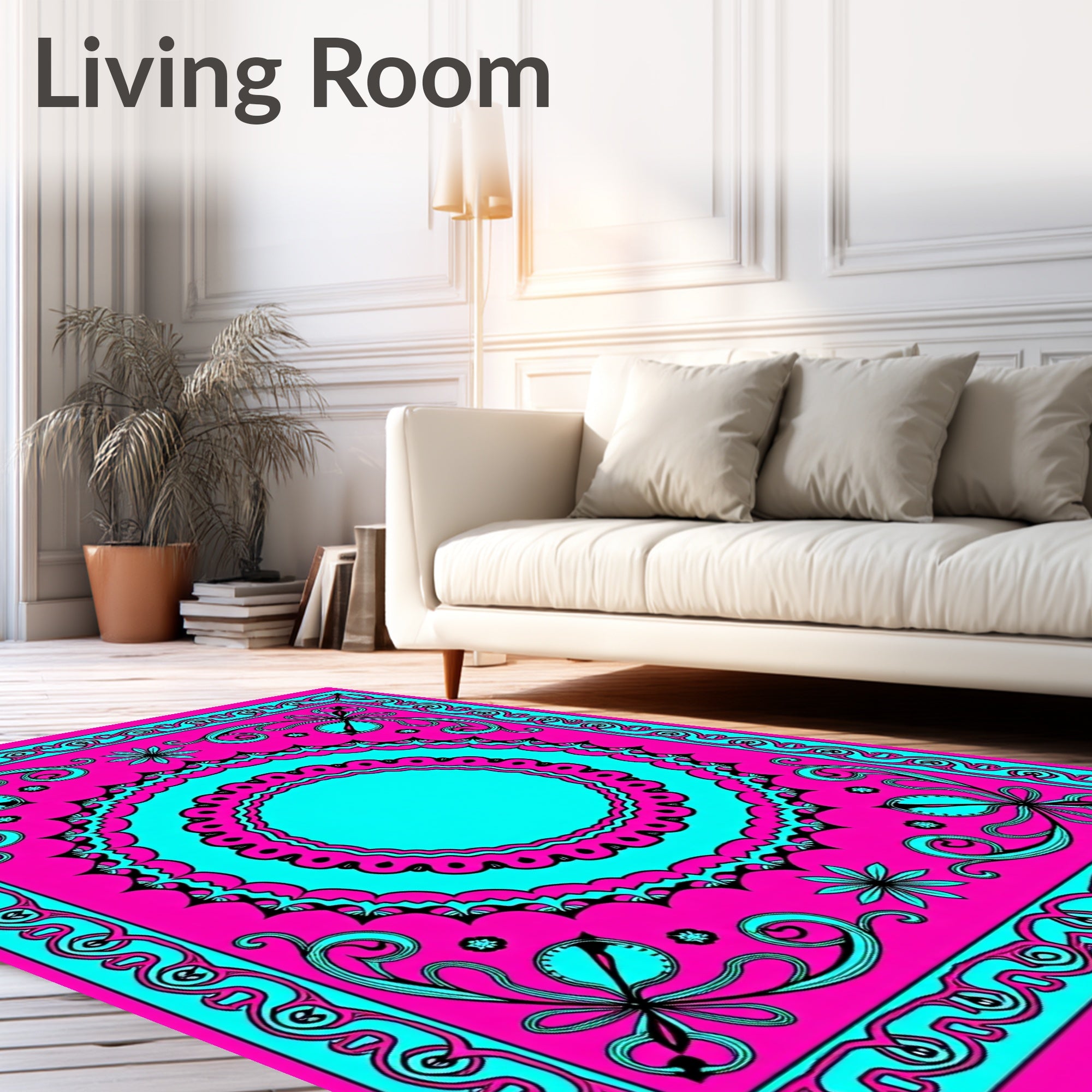 Hot Pink Teal Ornate Mandala Rug