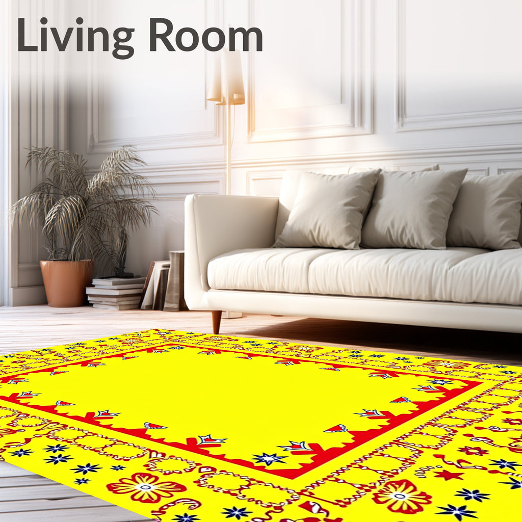 Red Yellow Floral Medallion Border Rug