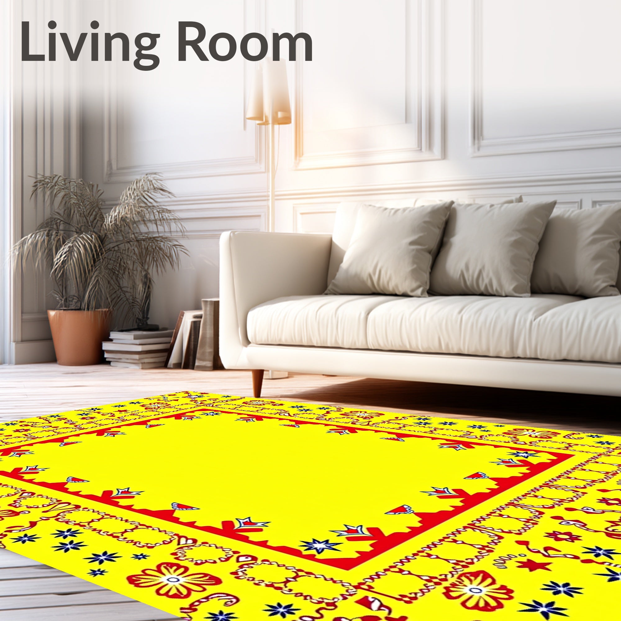 Red Yellow Floral Medallion Border Rug