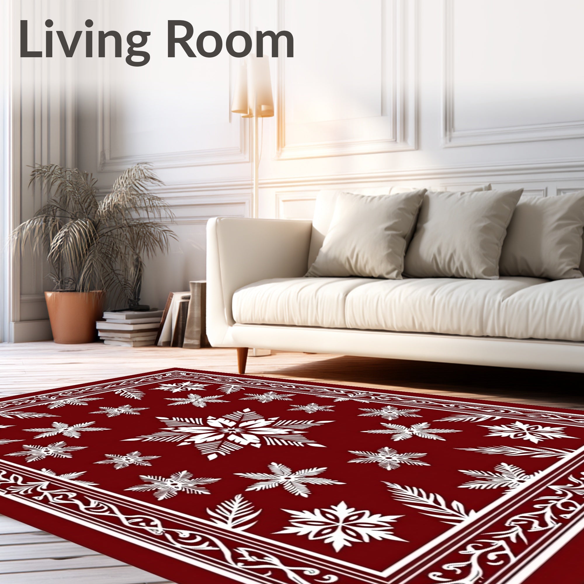 Crimson White Floral Snowflake Medallion Rug