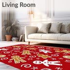 Red Gingerbread Man Snowman Swirls Rug