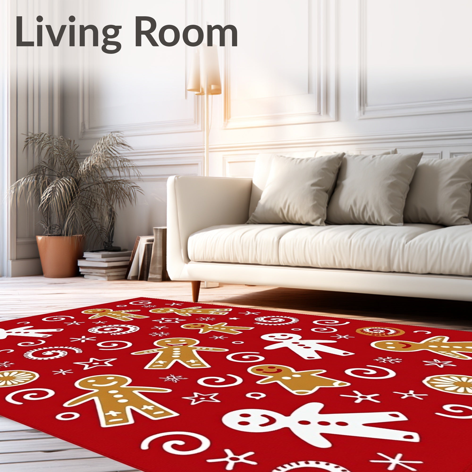 Red Gingerbread Man Snowman Swirls Rug