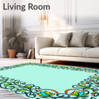 Emerald Green Floral Scroll Frame Rug