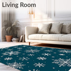 White Snowflakes on Dark Teal Rug