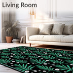 Emerald Frond Floral Black Rug