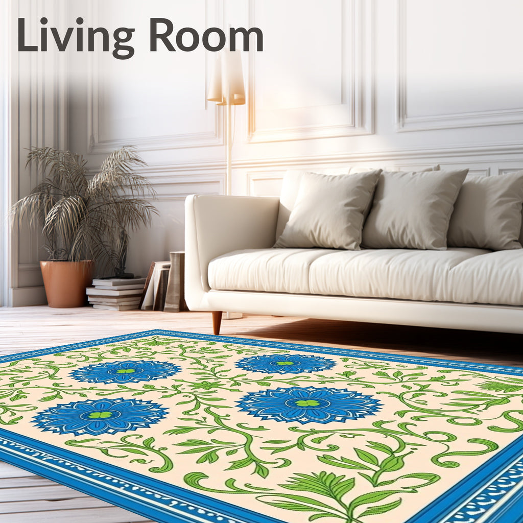 Blue Floral Botanical Vines Rug