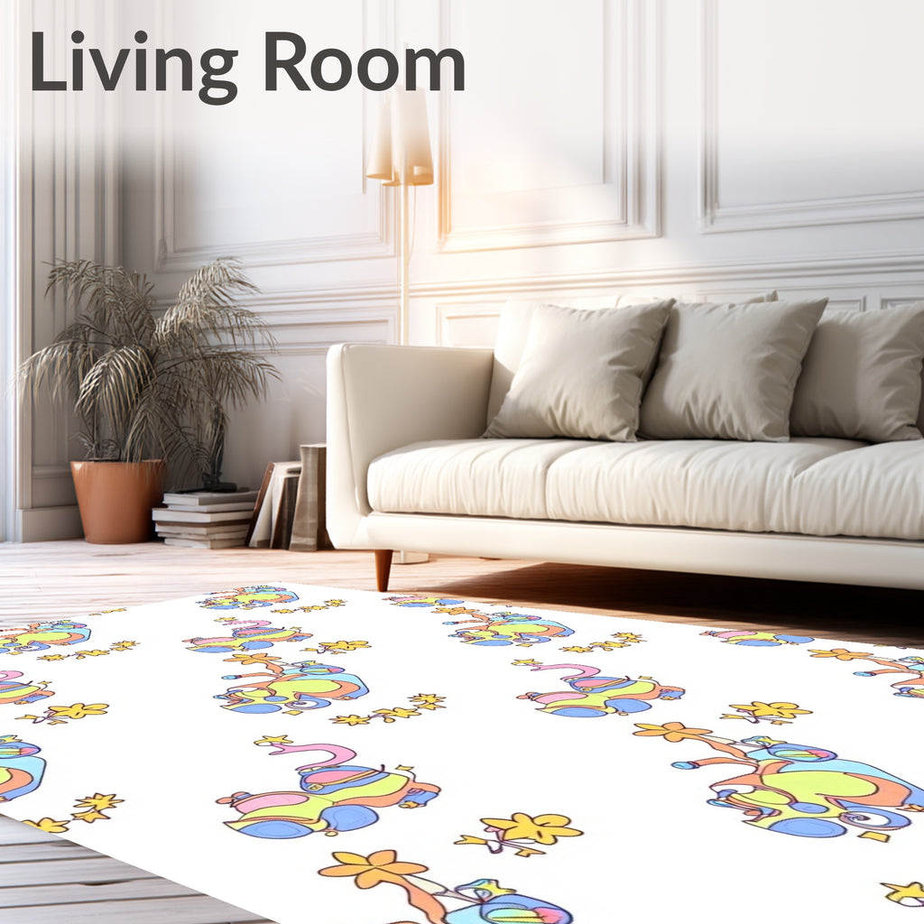 Whimsical Groovy Space Car Swirls Rug