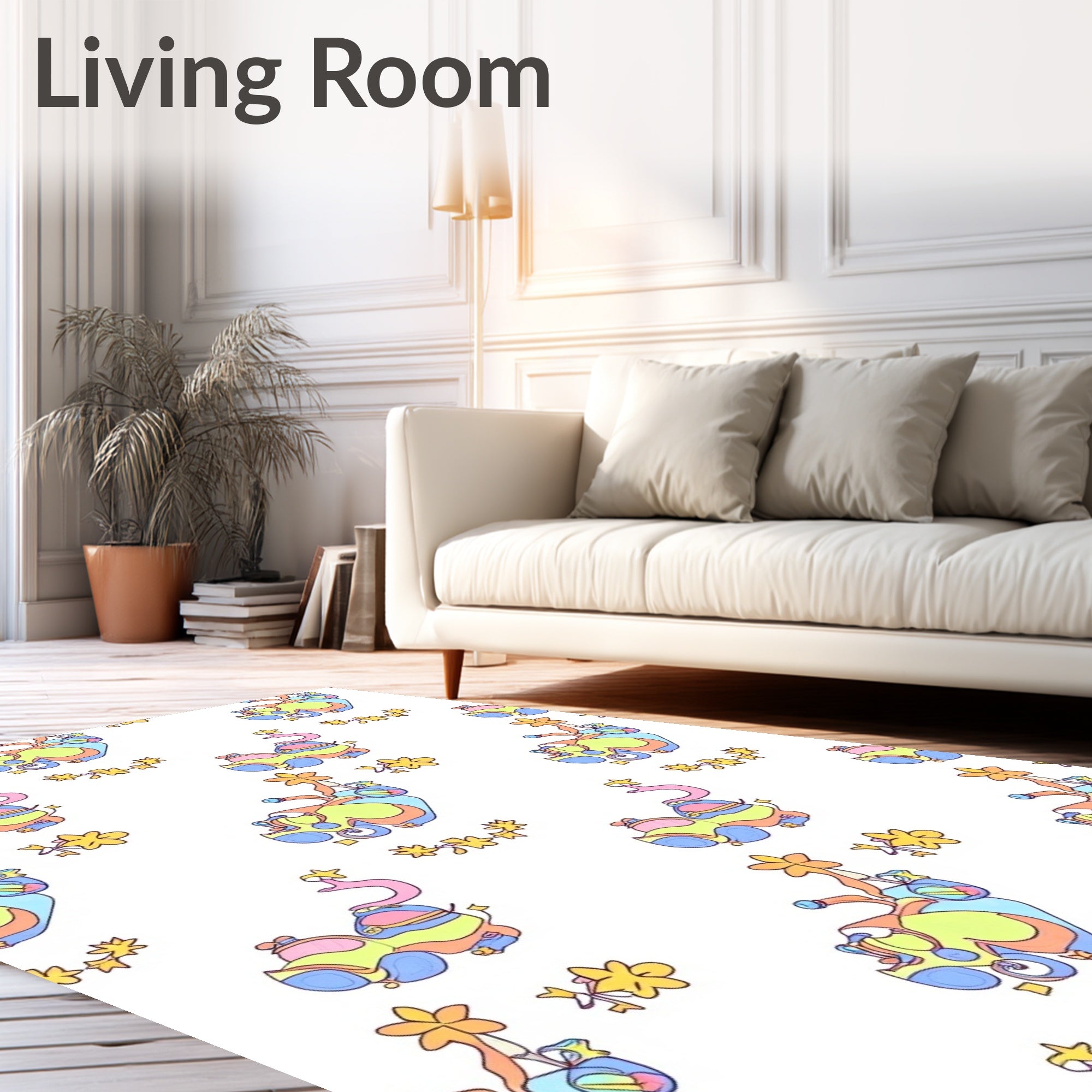 Whimsical Groovy Space Car Swirls Rug