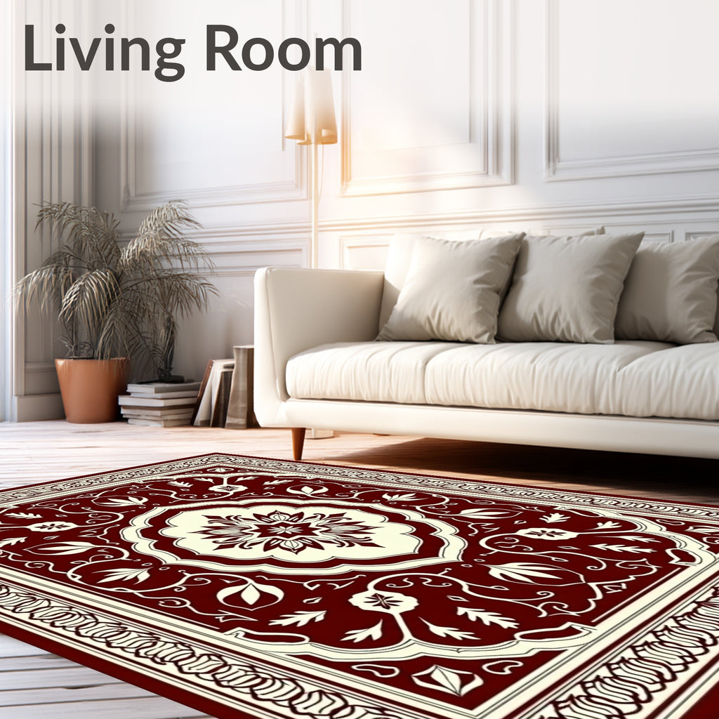 Crimson Cream Floral Medallion Border Rug