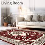 Crimson Cream Floral Medallion Border Rug