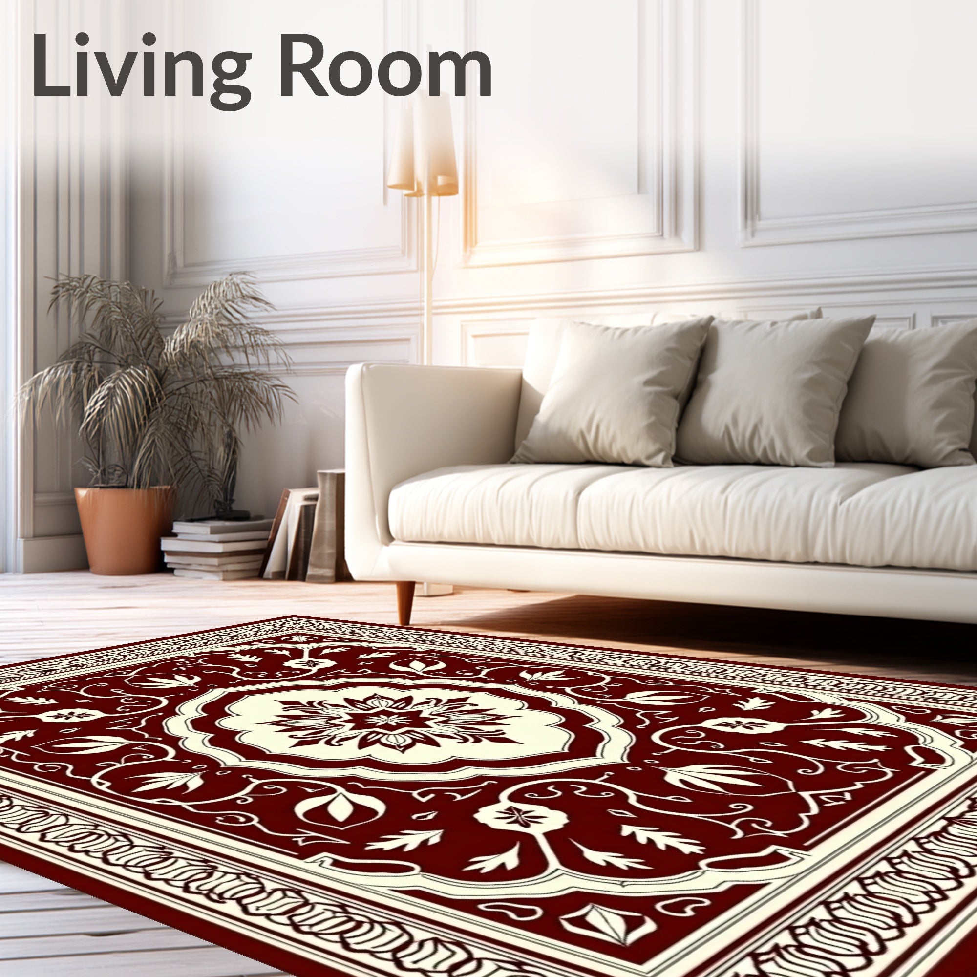 Crimson Cream Floral Medallion Border Rug