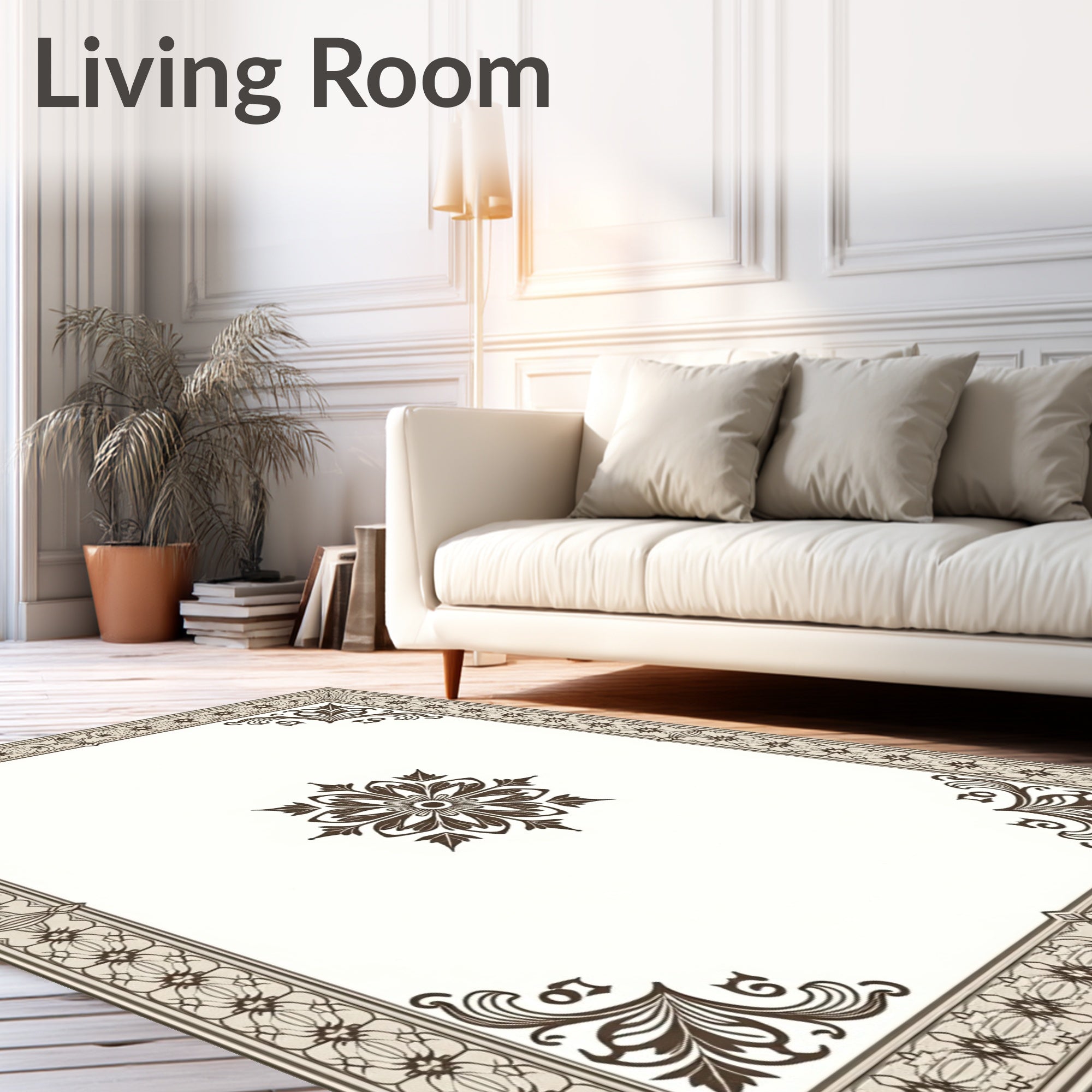 Ornate Brown Floral Border Medallion Rug