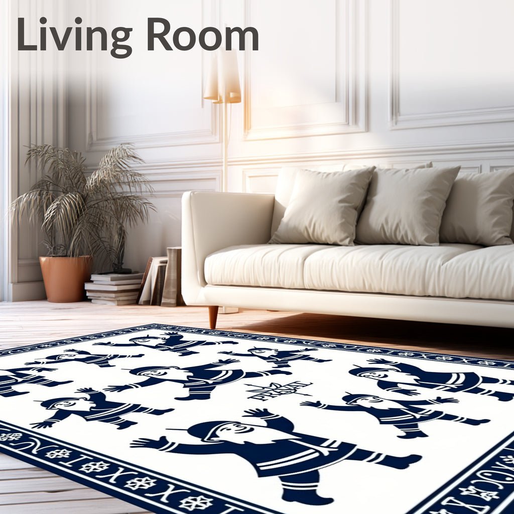 Navy Blue Happy Gnomes Border Rug