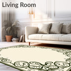 Ornate Dark Green Scrollwork Frame Rug