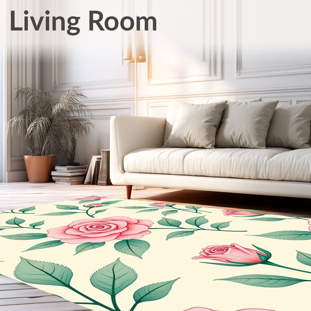 Pink Rose Blossom Watercolor Garden Rug