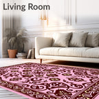 Pink and Burgundy Floral Scrollwork Rug