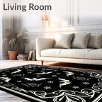 Black Cream Flying Bats Floral Frame Rug