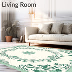 Ivory Green Floral Scroll Medallion Rug