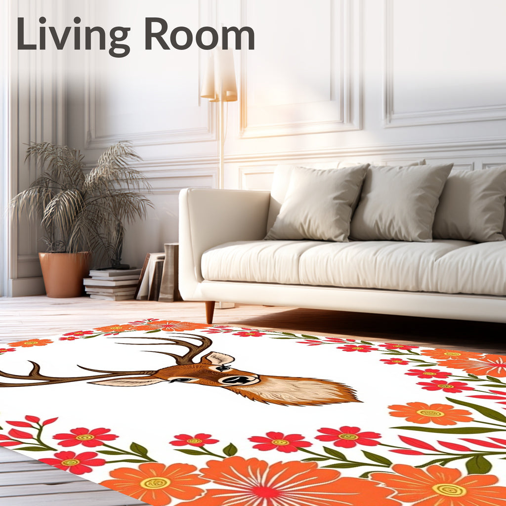 Vibrant Deer Floral Border Rug