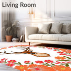 Vibrant Deer Floral Border Rug