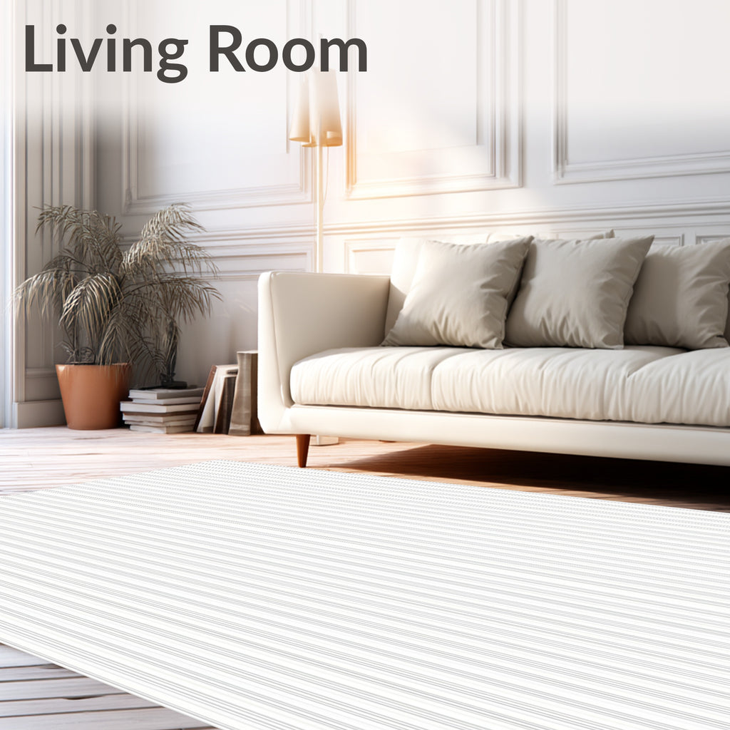 Clean White Pinstripe Texture Rug