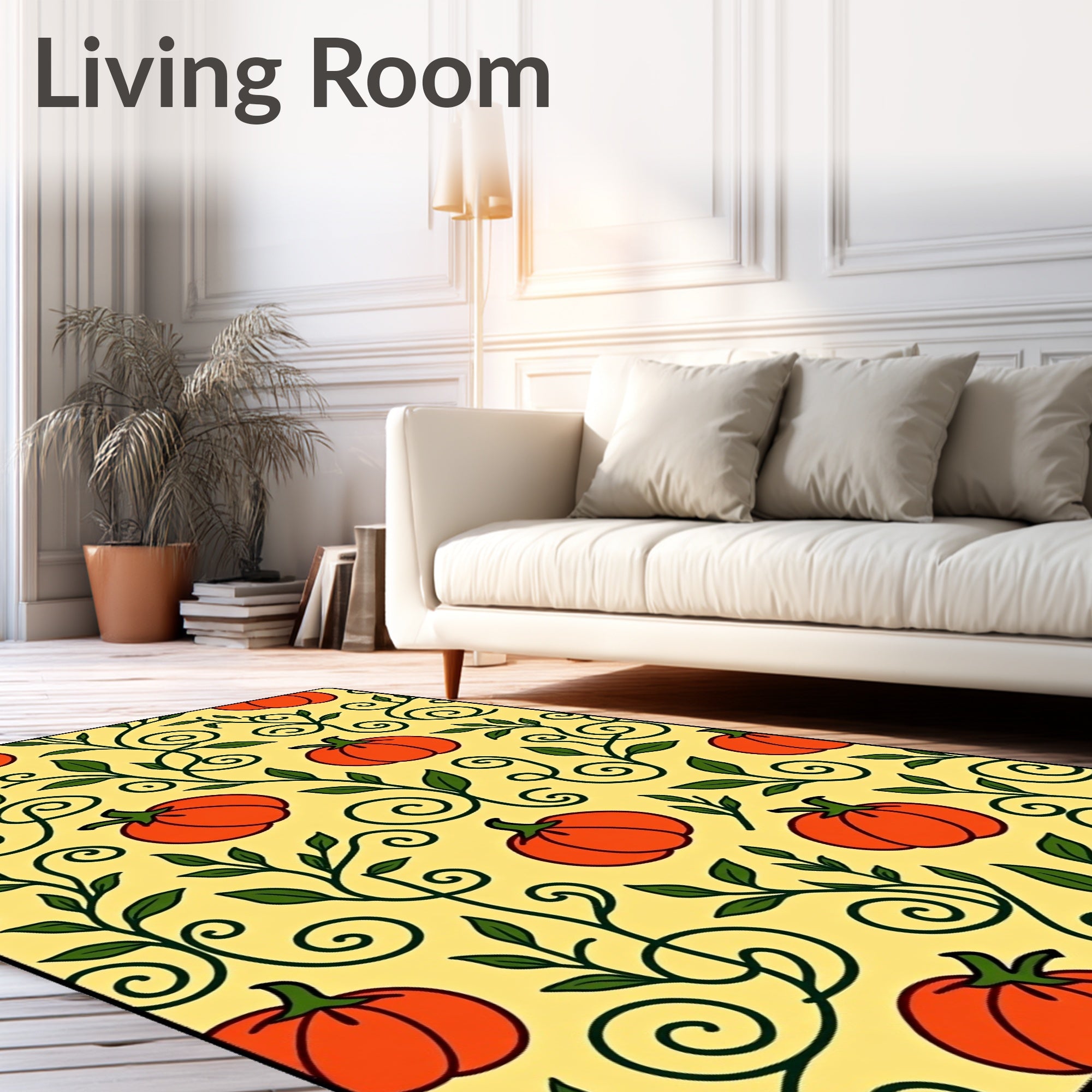 Orange Pumpkin Vine Swirls Rug