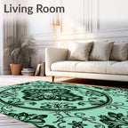 Teal and Black Damask Floral Medallion Rug