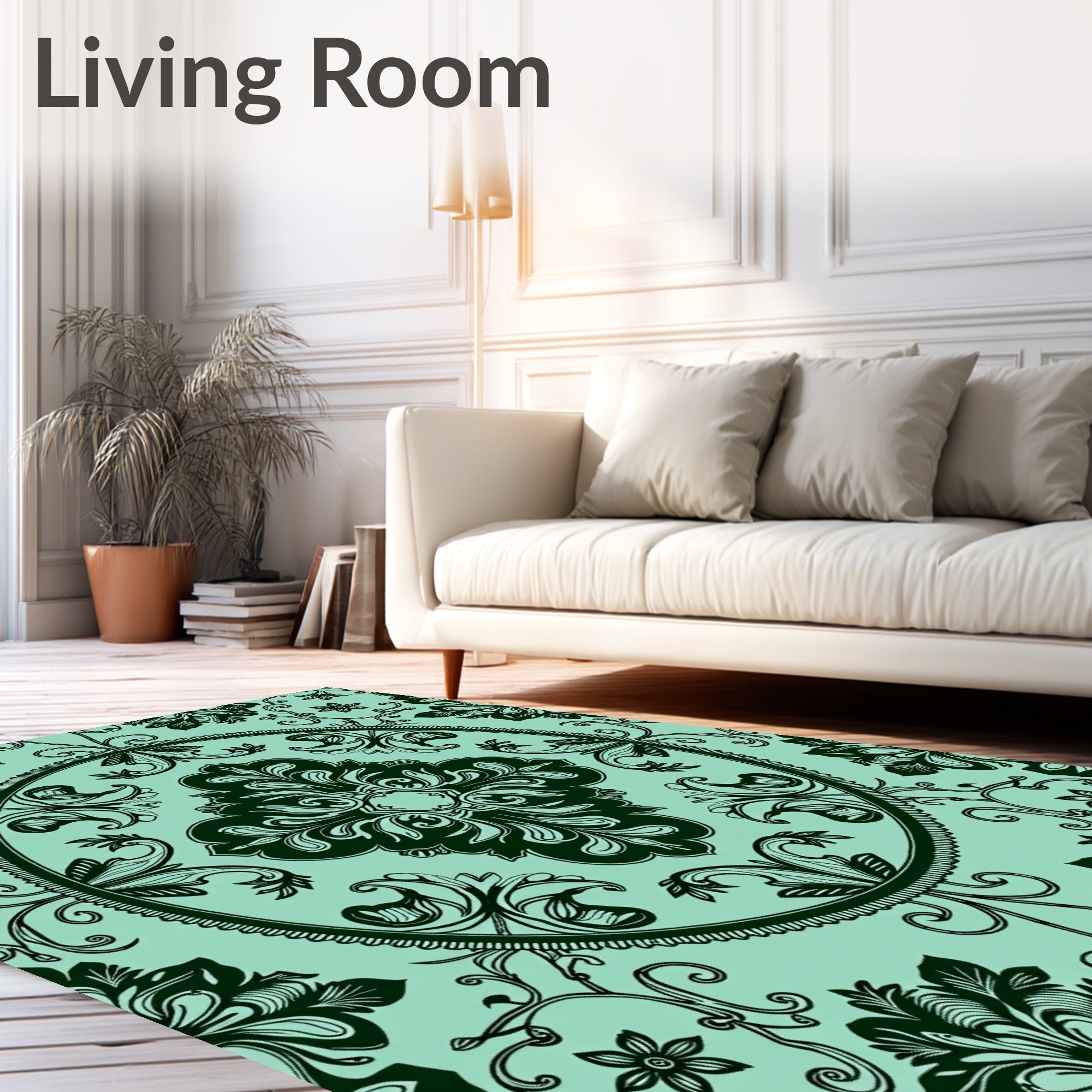 Teal and Black Damask Floral Medallion Rug