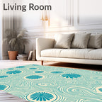 Teal Floral Swirl Cream Rug