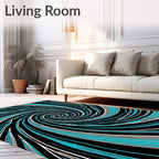 Abstract Turquoise Black Swirl Rug