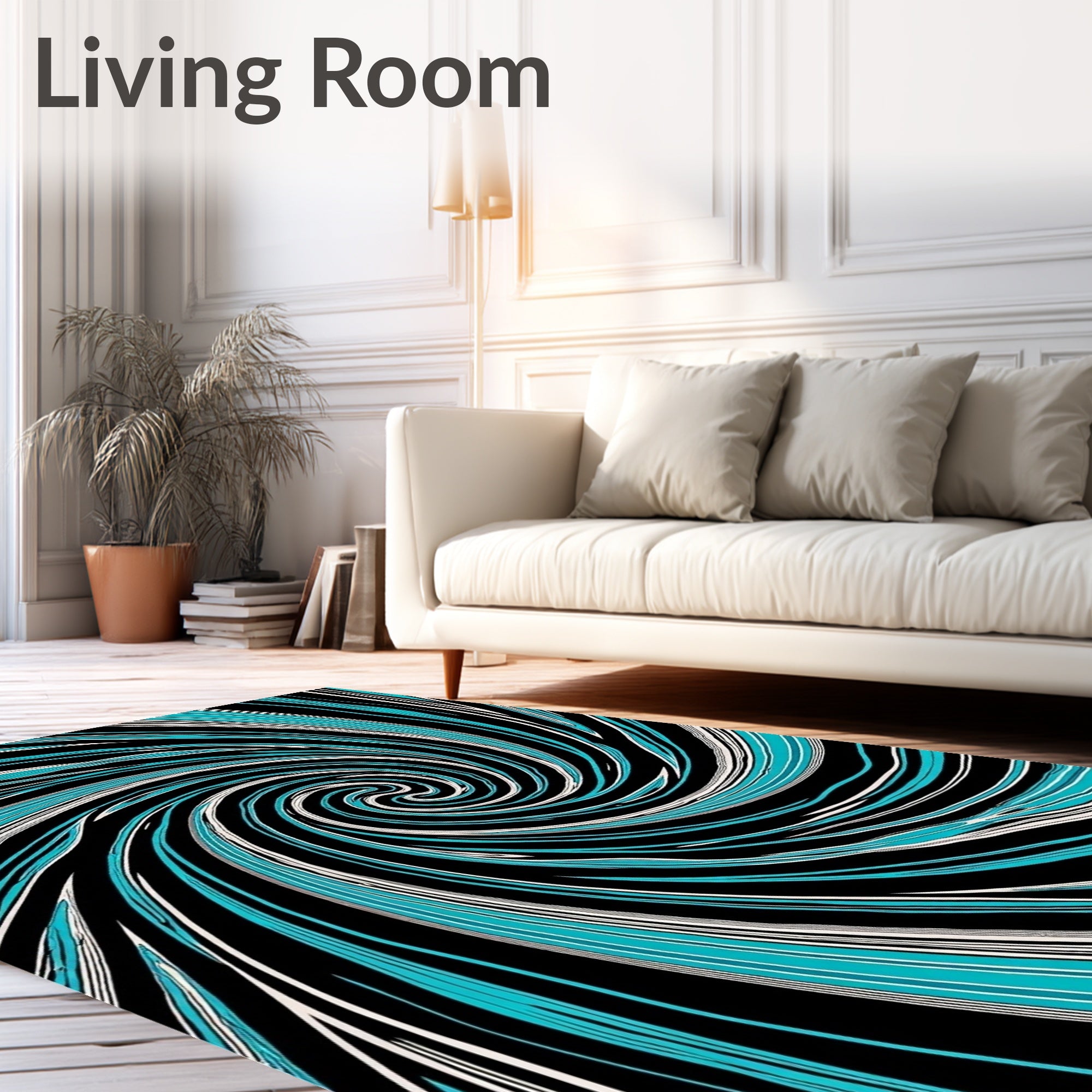 Abstract Turquoise Black Swirl Rug