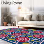 Classic Red Rose Floral Swirls Rug