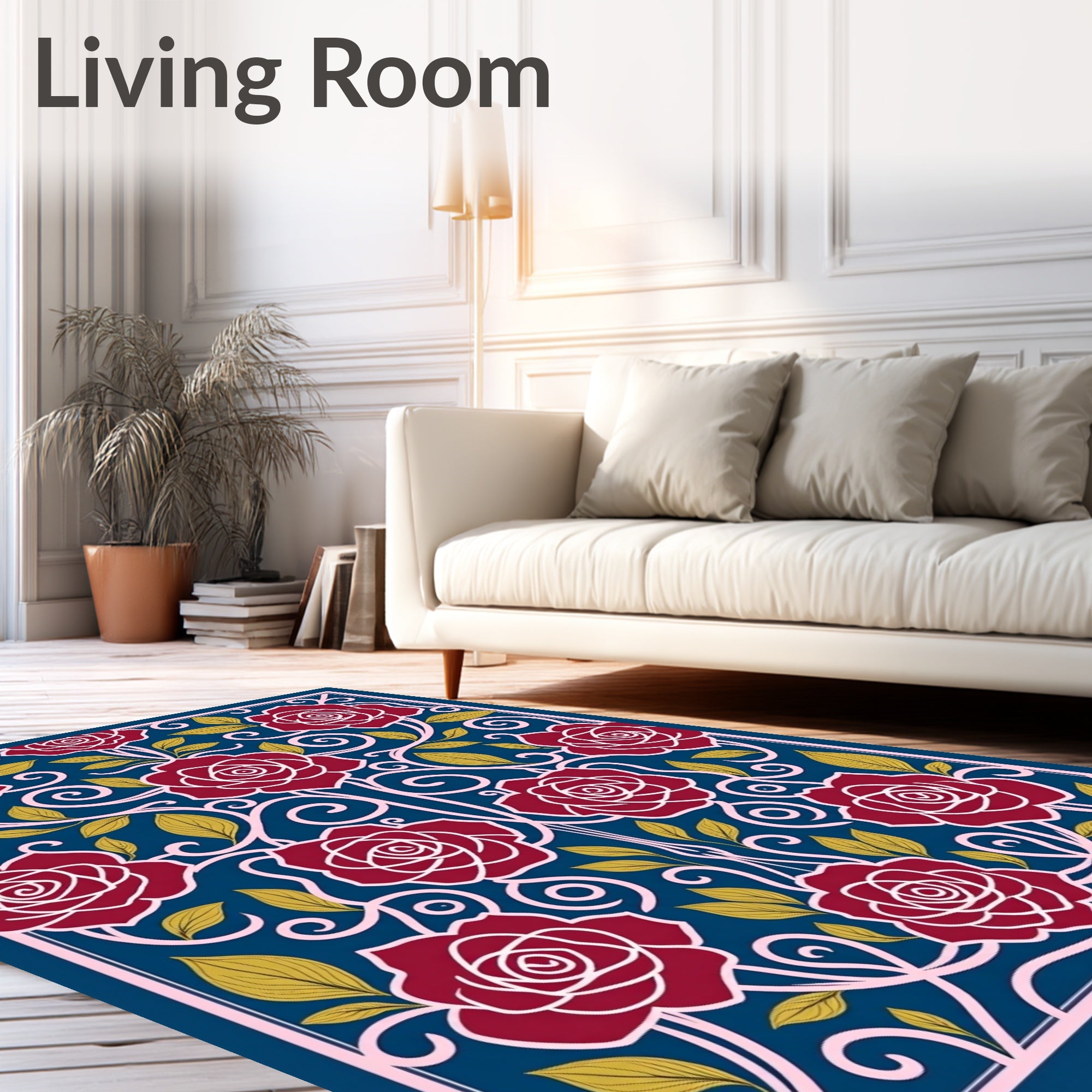 Classic Red Rose Floral Swirls Rug