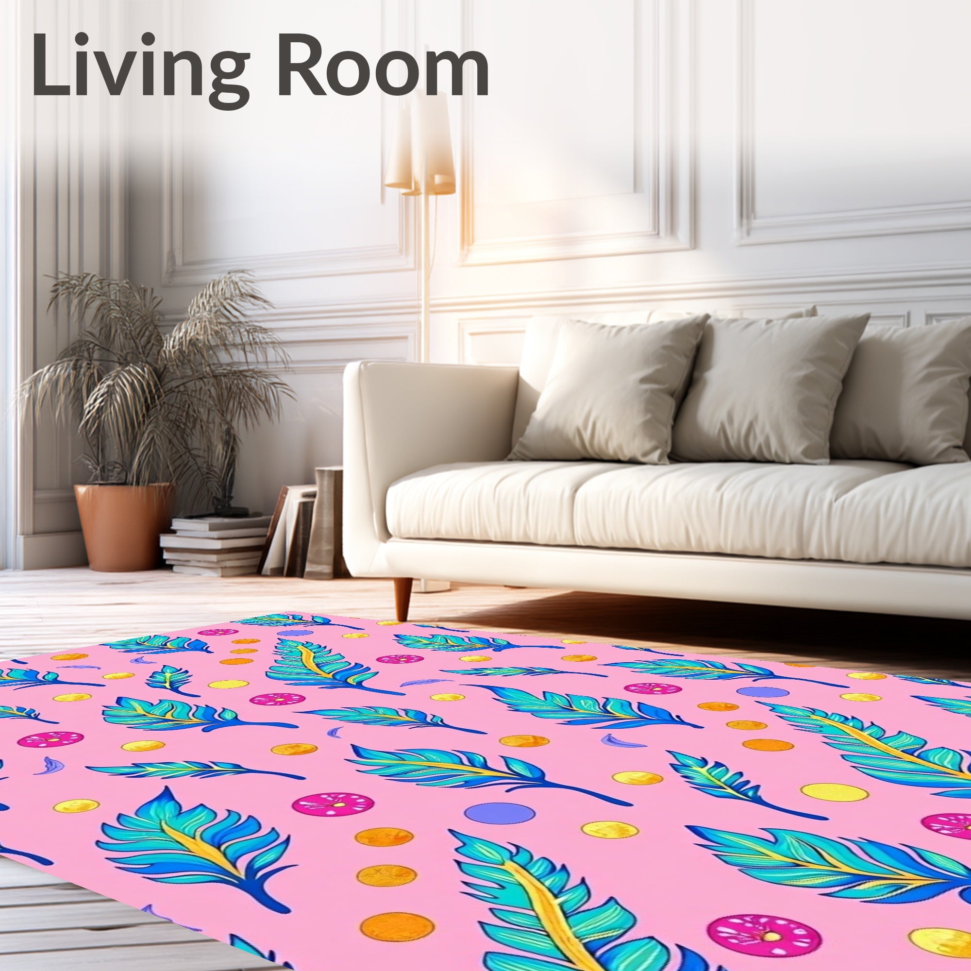 Vibrant Teal Feather Scattered Polka Dot Rug