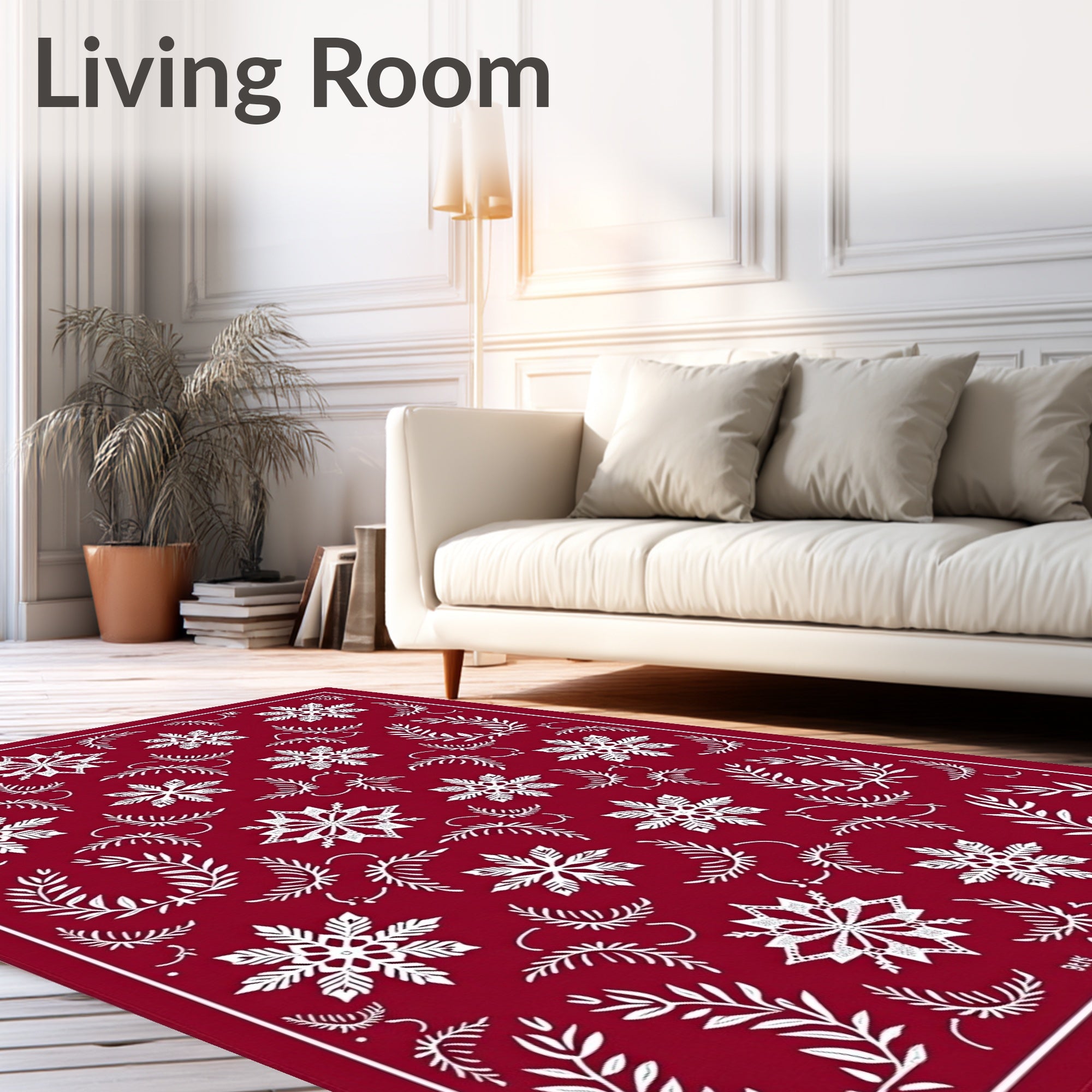 Crimson White Snowflake Laurel Garland Rug