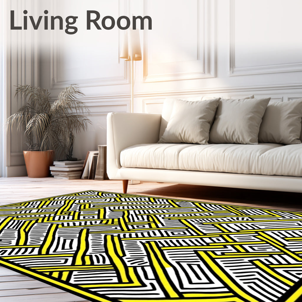 Abstract Yellow Geometric Maze Rug