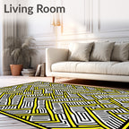 Abstract Yellow Geometric Maze Rug