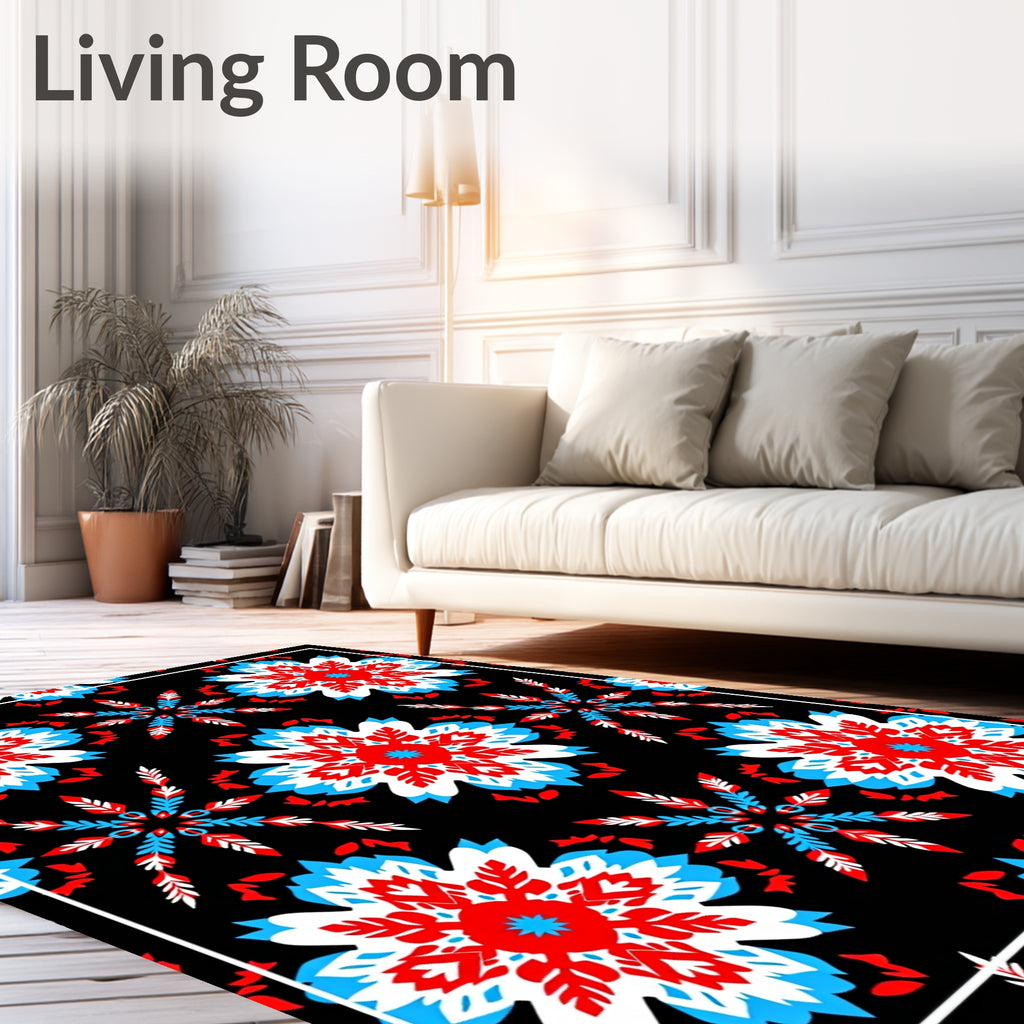 Red White Blue Floral Starburst Rug