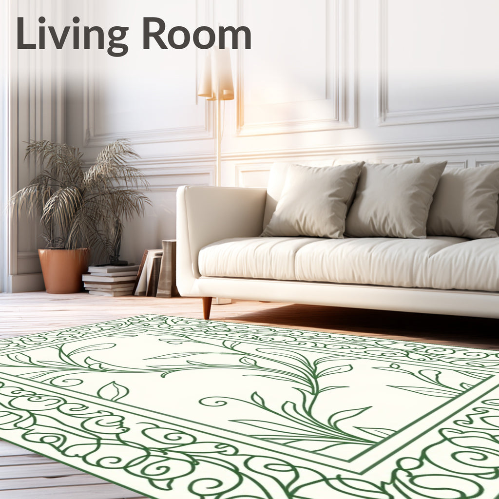 Emerald Green Vine Scroll Frame Rug