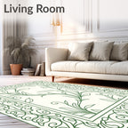 Emerald Green Vine Scroll Frame Rug
