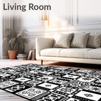 Monochrome Floral Geometric Patchwork Rug