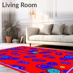 Vibrant Red Blue Abstract Organic Shapes Rug