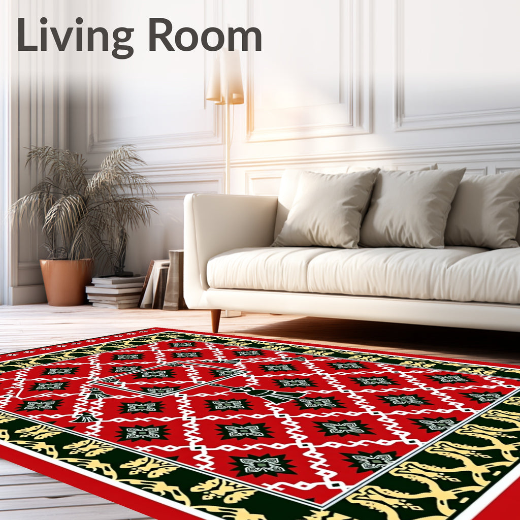 Crimson Geometric Star Tassel Border Rug