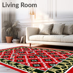 Crimson Geometric Star Tassel Border Rug