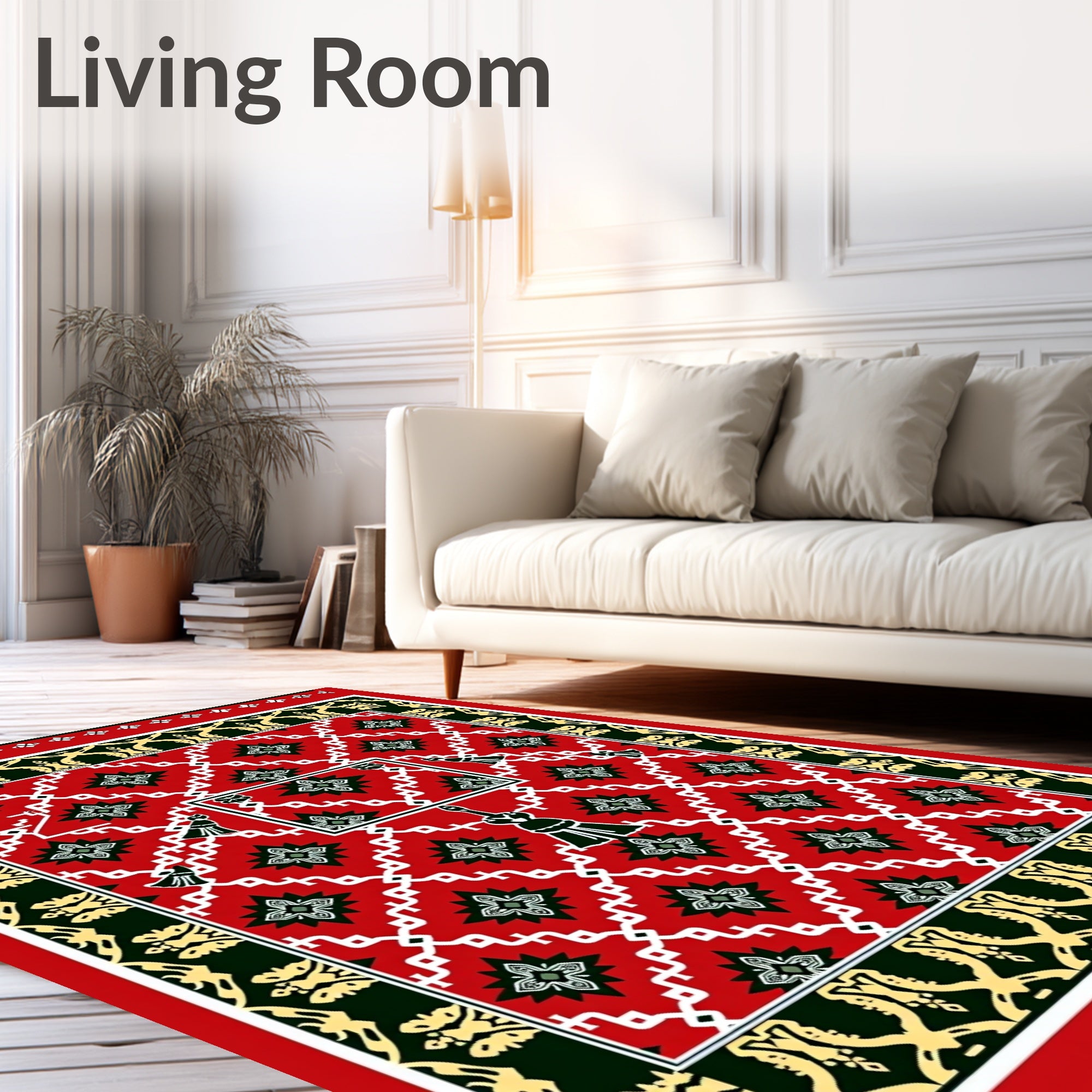 Crimson Geometric Star Tassel Border Rug