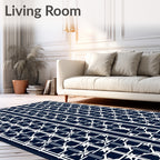 Navy White Geometric Lattice Rug